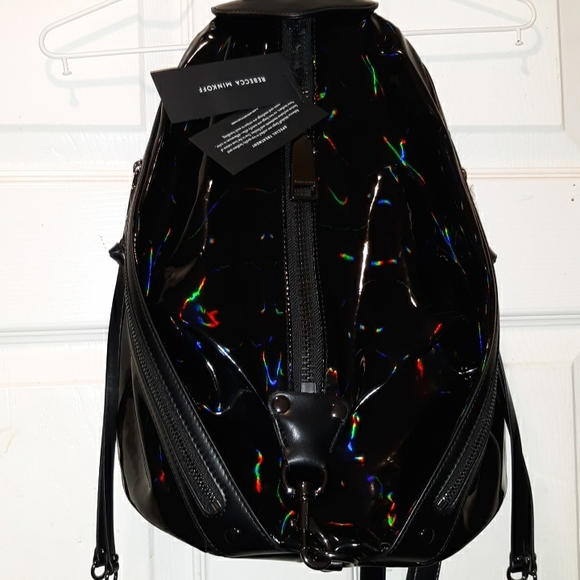 Rebecca Minkoff Handbags - Rebecca Minkoff "Julian" Holographic Black/Black Nylon Medium Zip Backpack